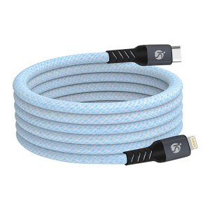 Cable en espiral magnético USB-C Lightning de color azul